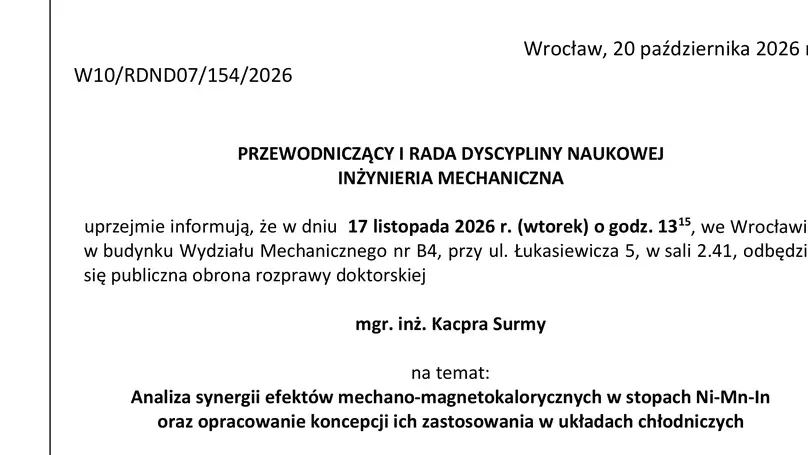 Obrona Pracy Doktorskiej Kacpra Surmy